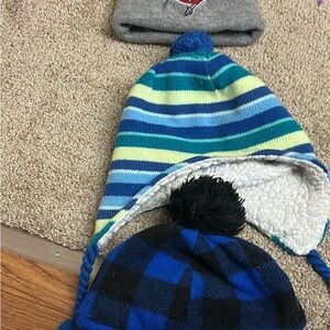Striped Blue and Green Knit Hat with Pom Pom